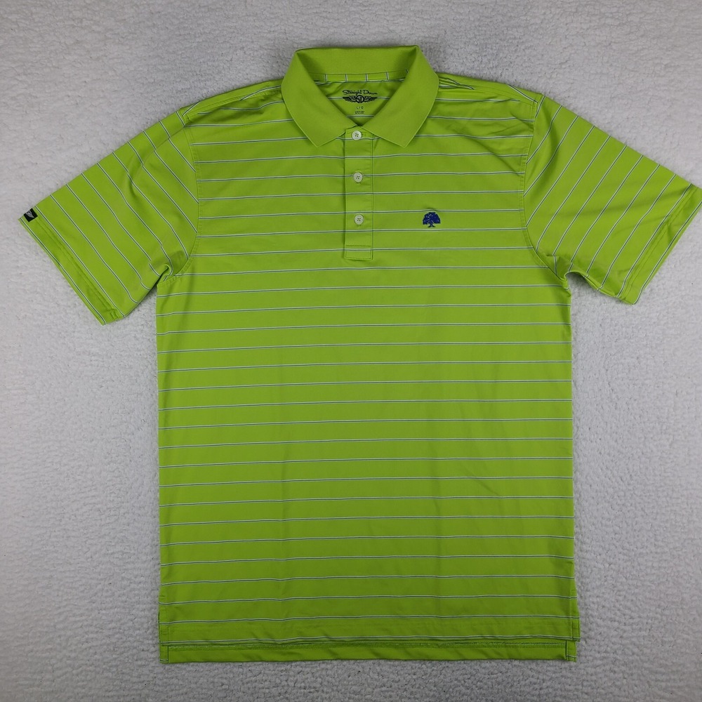 Straight Down Polo Shirt Mens Large‎ Green Blue Striped Performance Golf